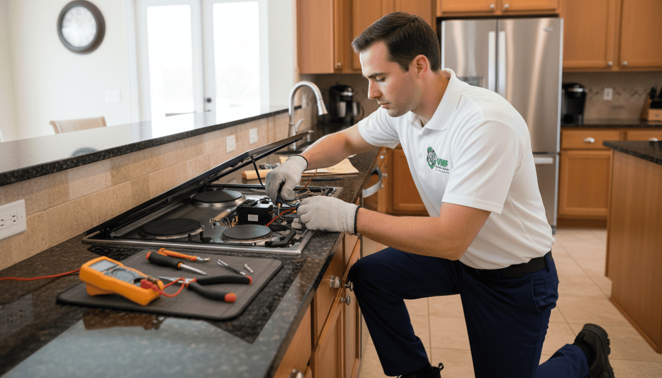 Technician servicing dishwasher